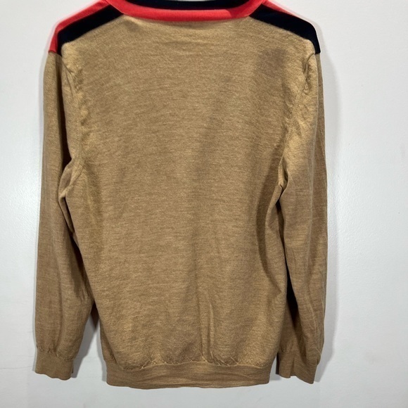 Marc Jacobs Women’s Tan Red Striped 100% Wool Button Front Cardigan Sweater - Picture 12 of 13